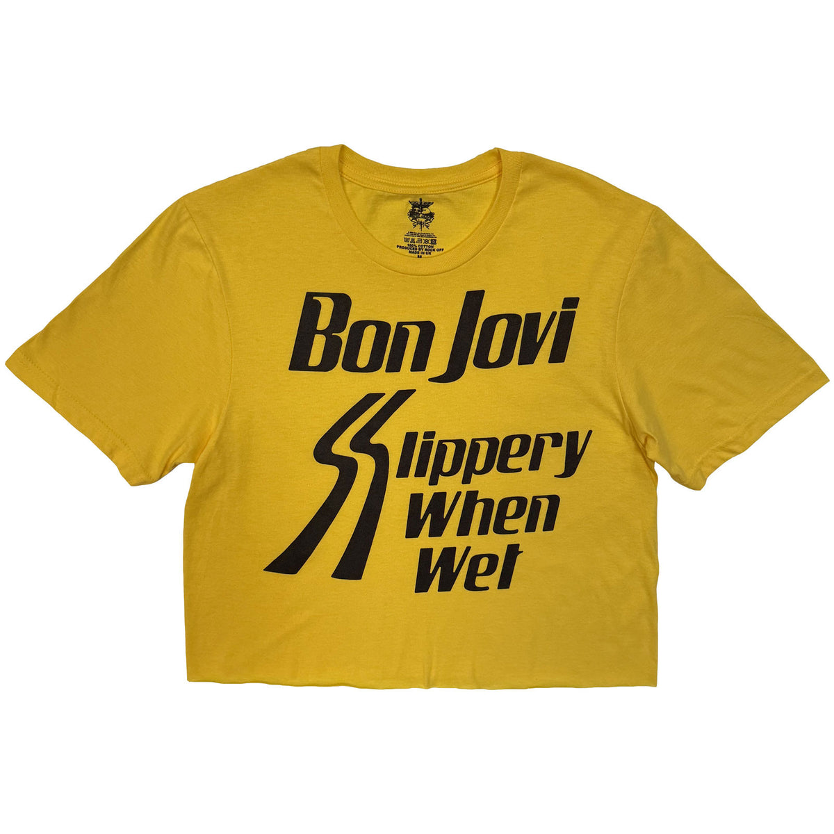 BON JOVI - SLIPPERY WHEN WET - Ladies Crop Top Yellow