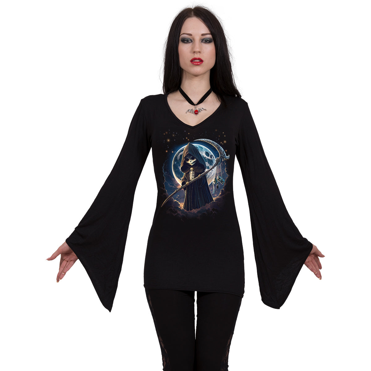 REAPERETTE - V-Ausschnitt Goth Sleeve Top Schwarz