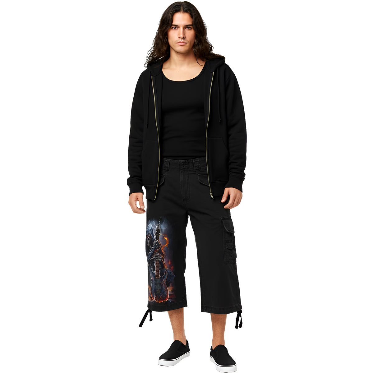 DEATH ROCKER - Vintage Cargo Shorts 3/4 lang Schwarz