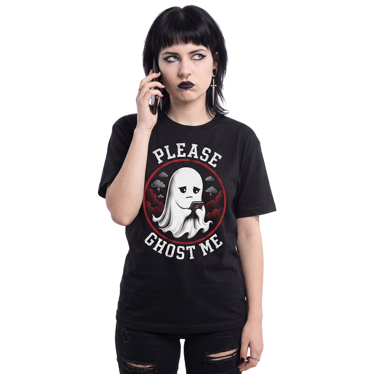 GHOST ME – T-Shirt mit Aufdruck auf der Vorderseite, schwarz