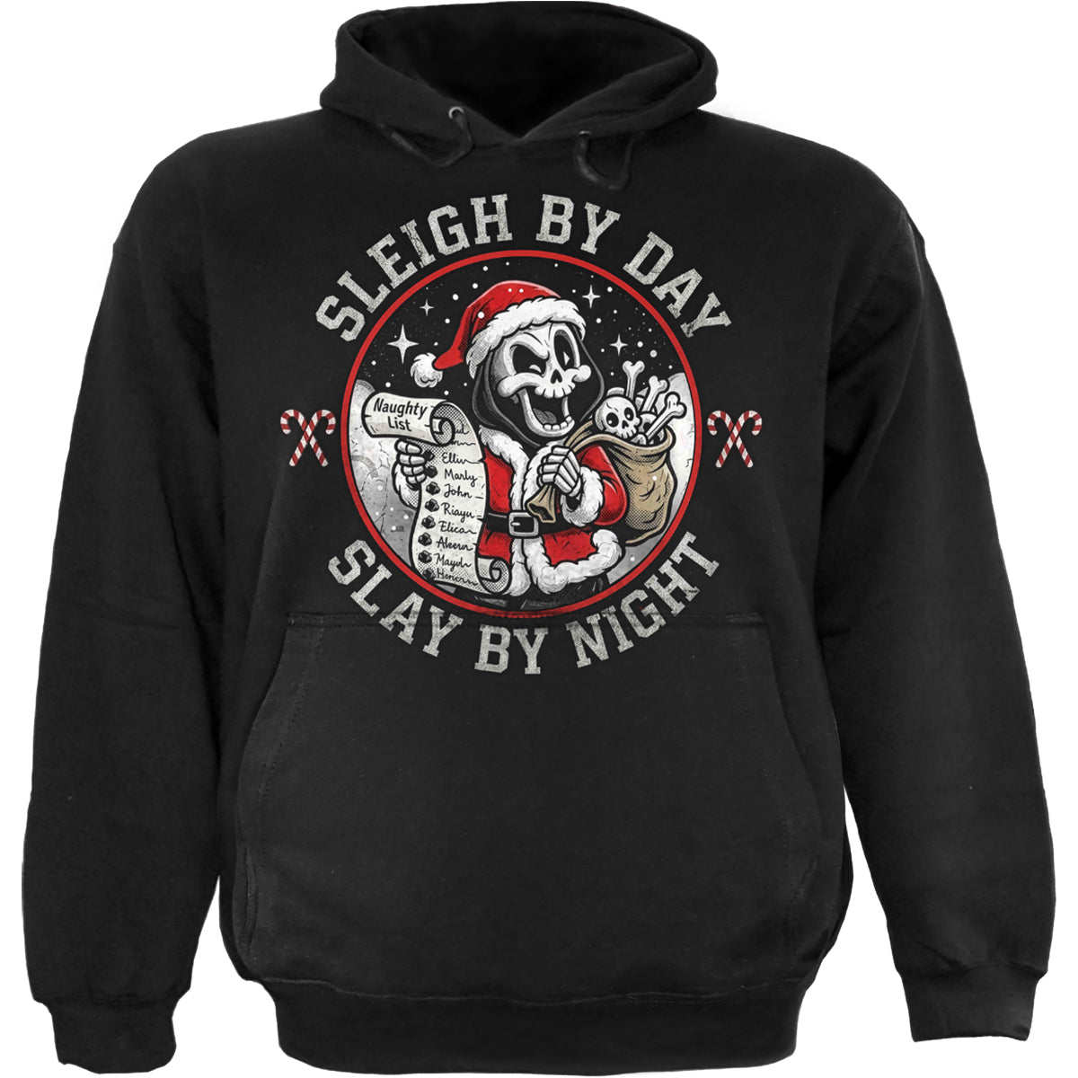SLAY BY NIGHT – Hoodie, schwarz (nur Vorderseite)