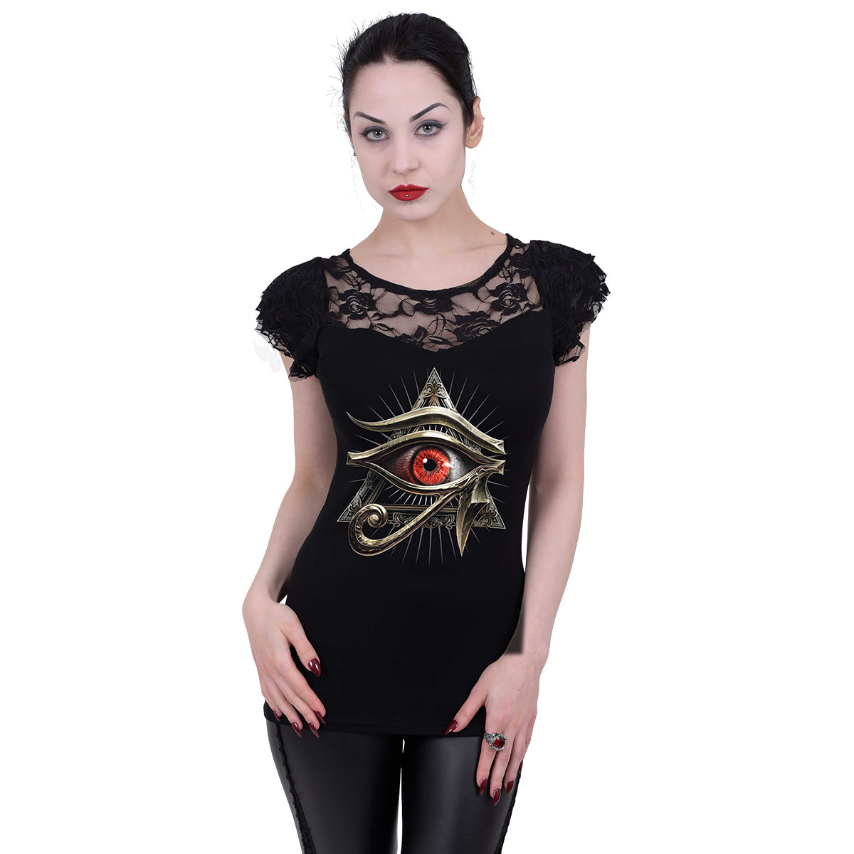 EVIL EYE - Top mit Spitze und langen Ärmeln Schwarz