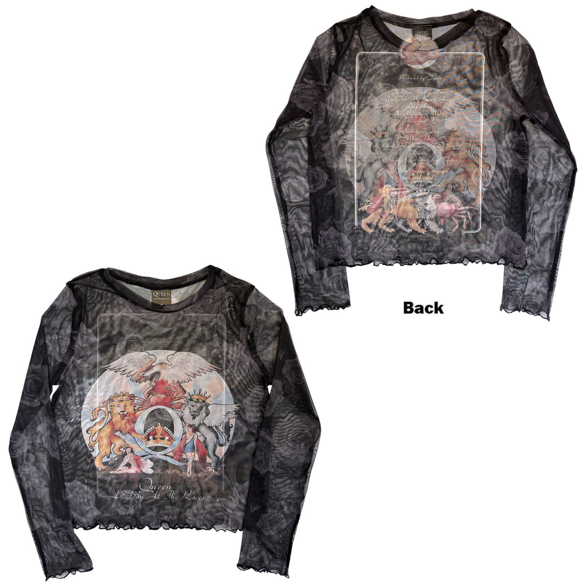 QUEEN - A DAY AT THE RACES - Ladies Long Sleeve Crop Top Black