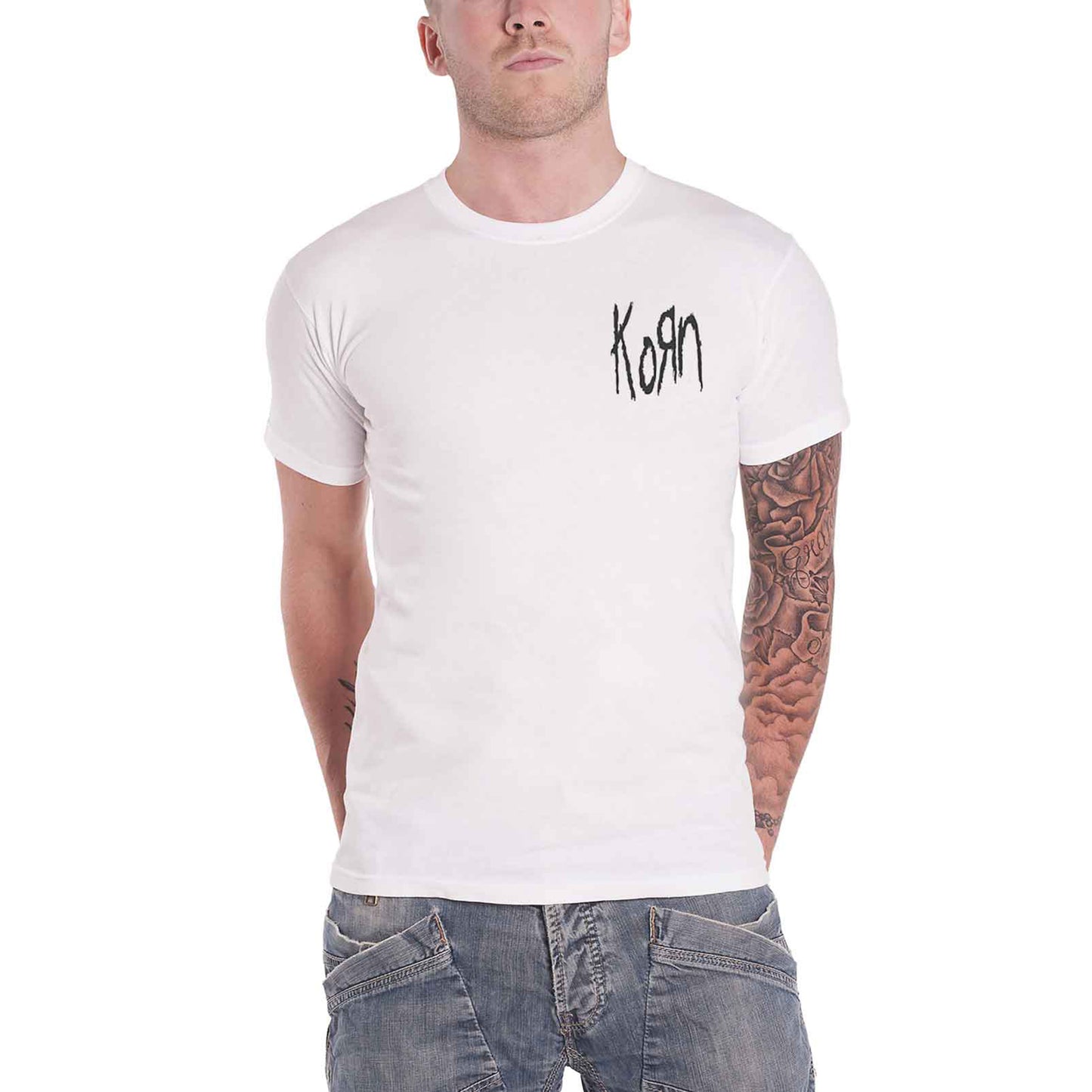 KORN - SCRATCHED TYPE - T-Shirt White (Back Print)