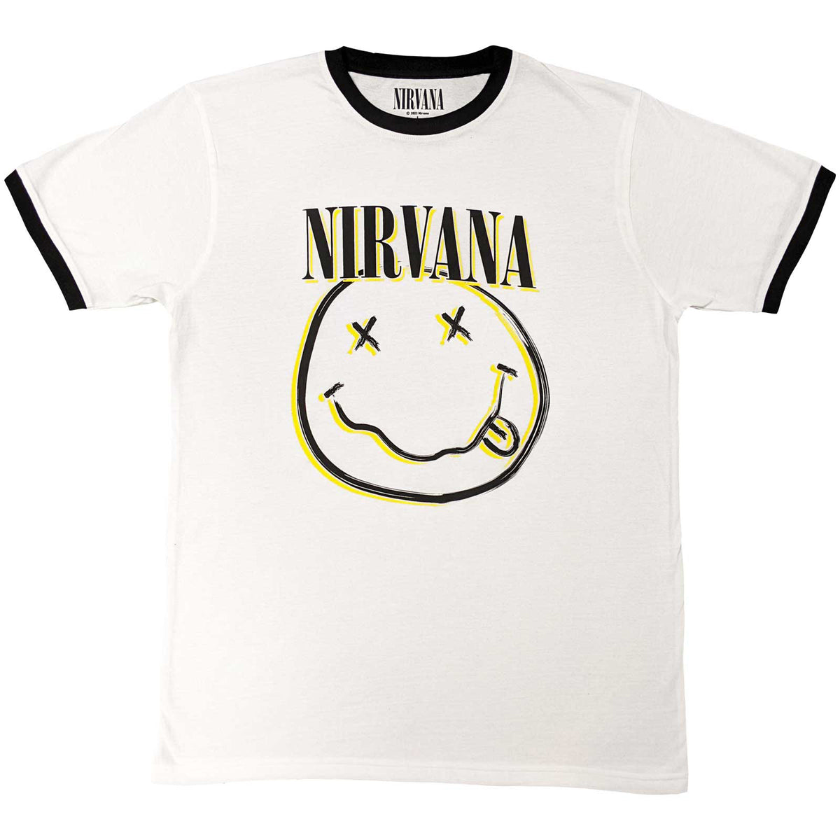 NIRVANA - DOUBLE HAPPY FACE - Ringer T-Shirt White