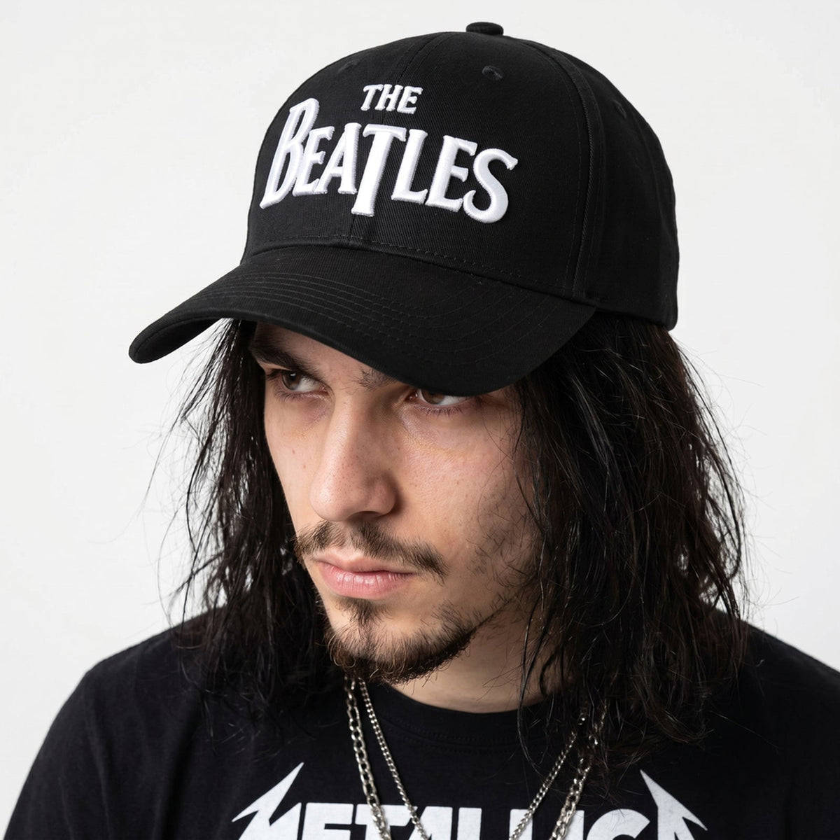 THE BEATLES - WHITE DROP T LOGO - Baseball Cap Black