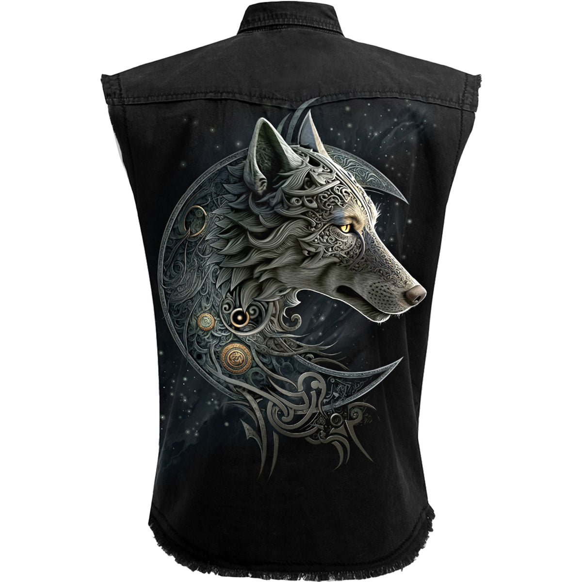 CELTIC WOLF - Sleeveless Stone Washed Worker Black