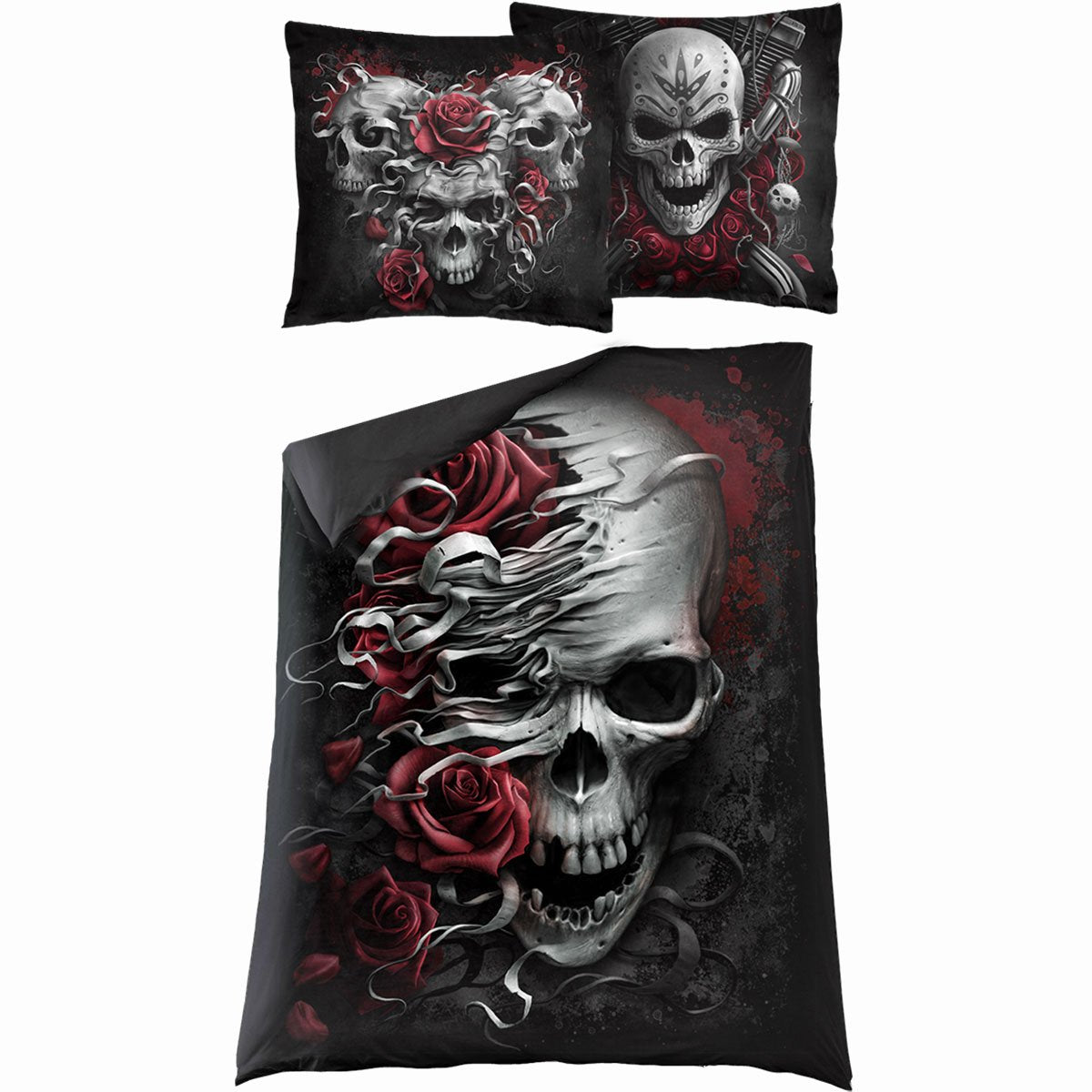 SKULLS N' ROSES - Single Duvet Cover + UK And EU Pillow case - Spiral USA