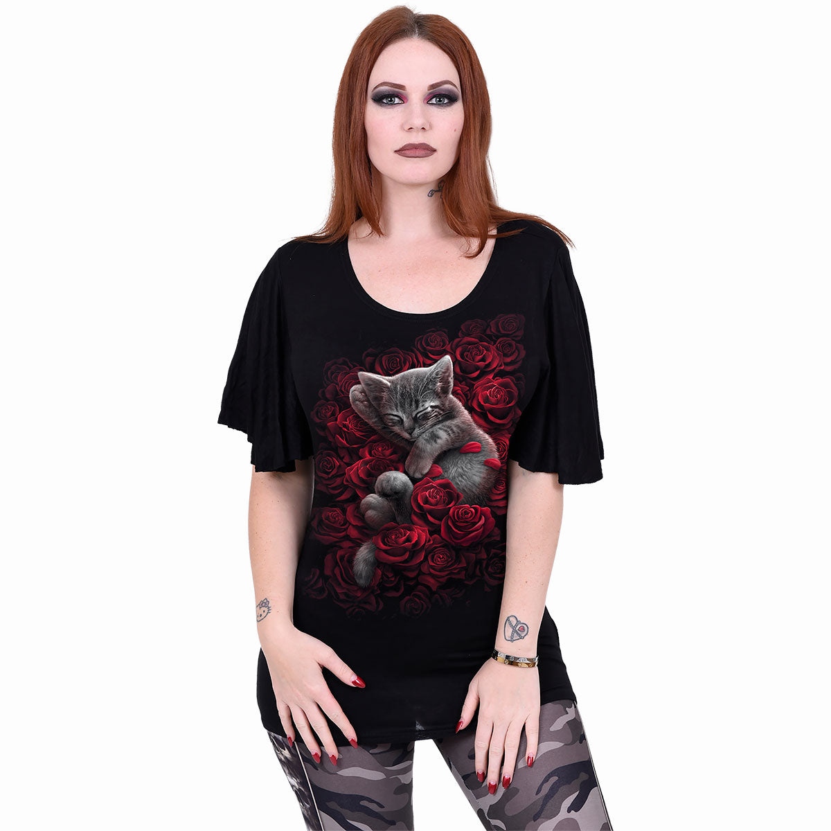 BED OF ROSES - Boat Neck Bat Sleeve Top Schwarz