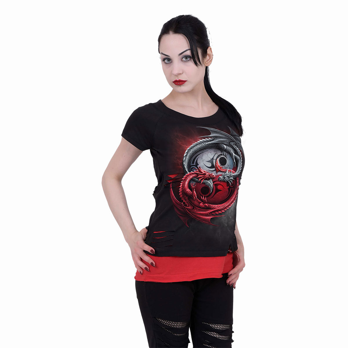 INFINITY DRAGONS - 2in1 Rotes geripptes Top Schwarz
