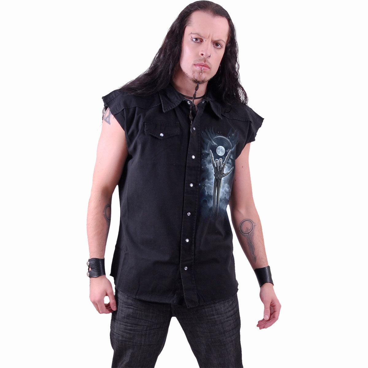 GRIM ROCKER - Ärmelloser Stone Washed Worker Schwarz