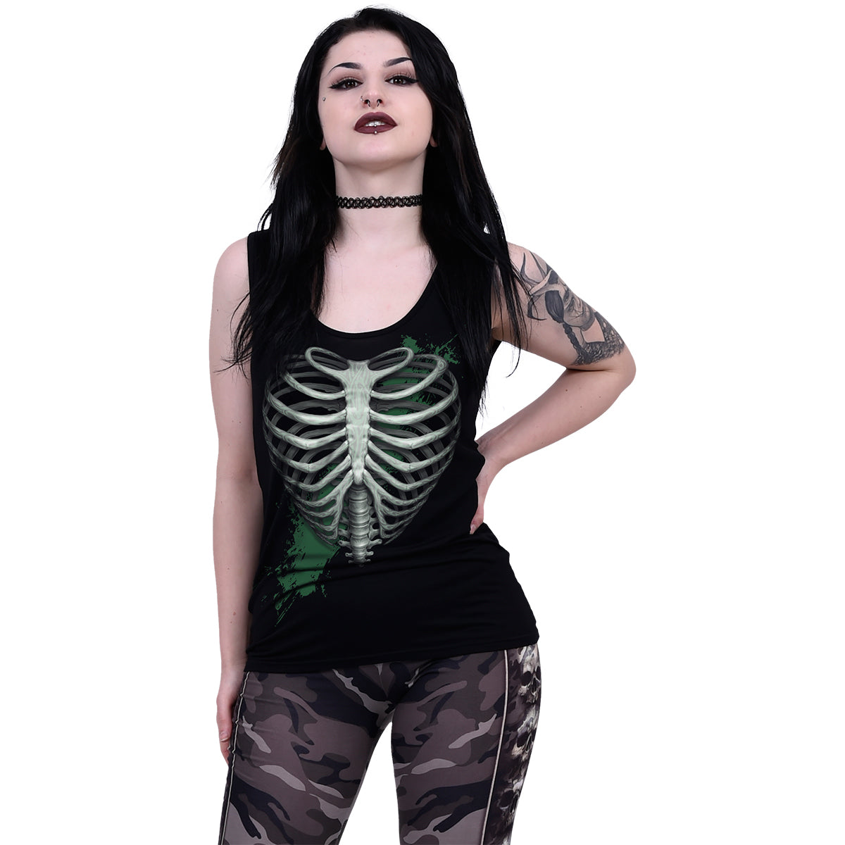 HEART RIBS - GLOW IN THE DARK - Razor Back Top Schwarz