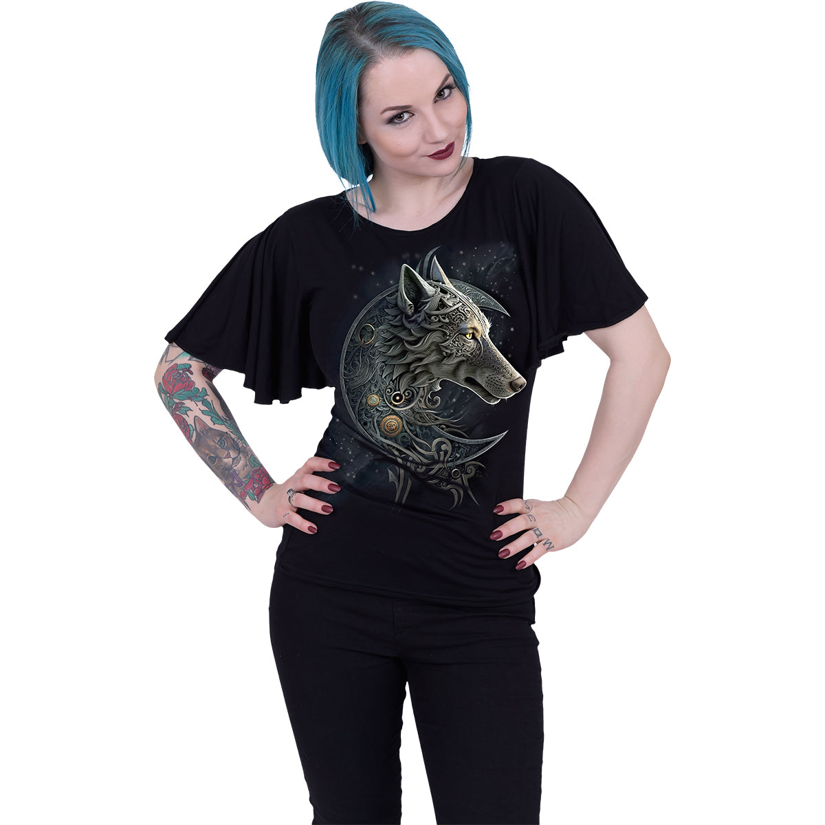 CELTIC WOLF - Boat Neck Bat Sleeve Top Schwarz