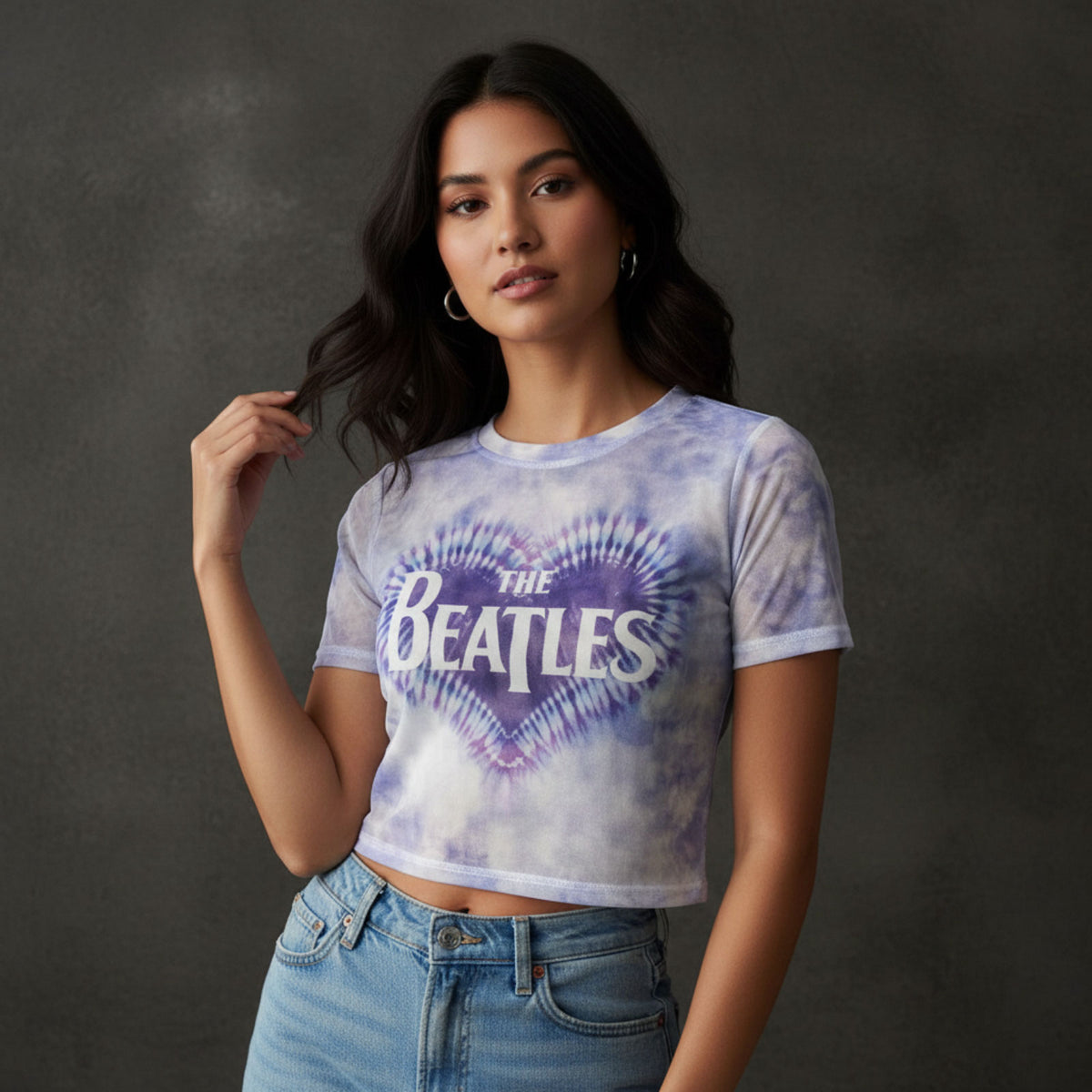 THE BEATLES - HEART & DROP T LOGO - Ladies Crop Top White