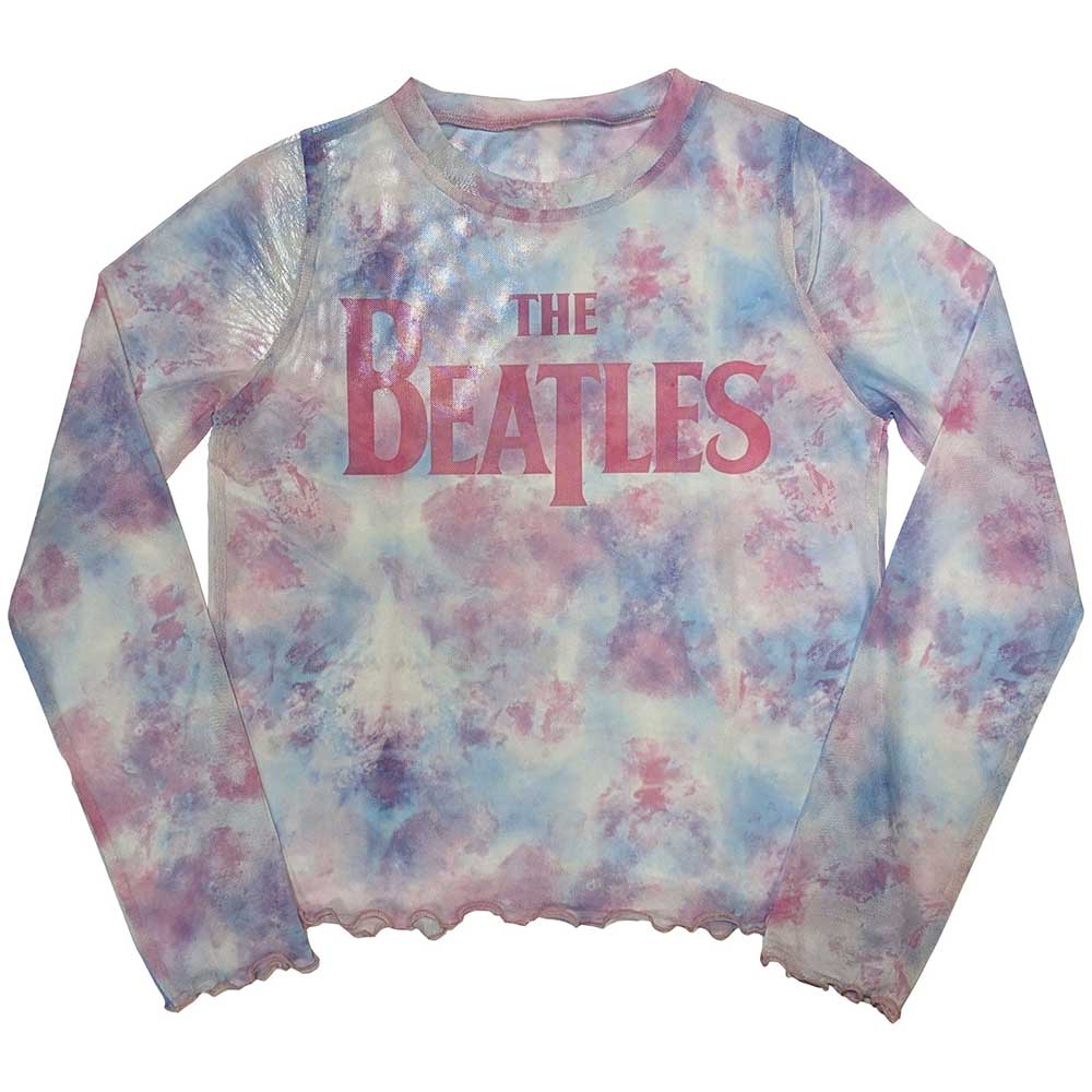 THE BEATLES - DROP T LOGO - Ladies Long Sleeve Crop Top White
