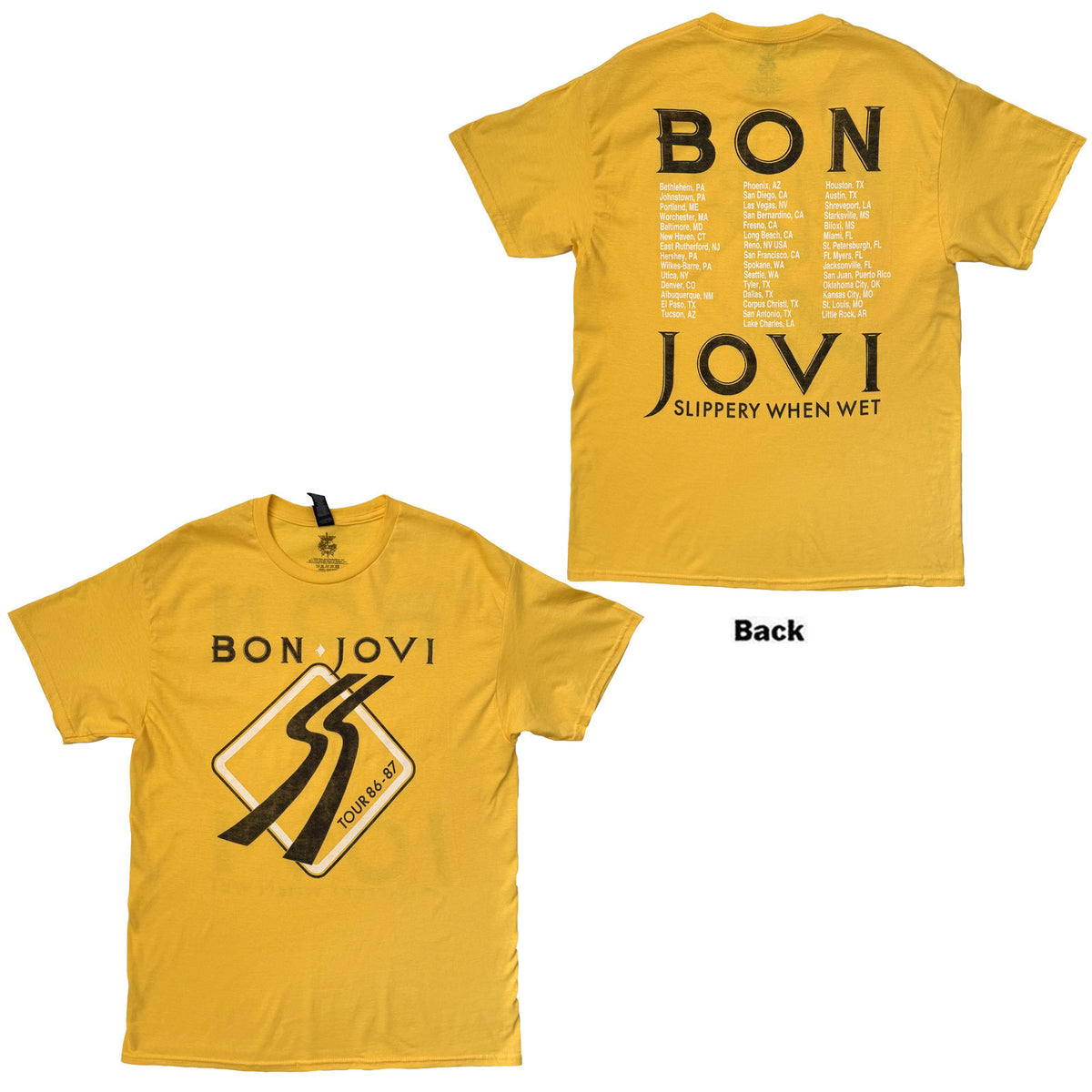 BON JOVI - TOUR '87 ROAD SIGN - T-Shirt Yellow