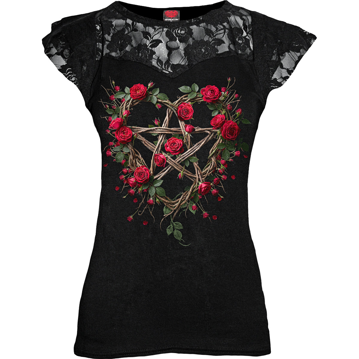 ROSE PENTAGRAM – Top mit Spitzen-Lagen-Effekt und Flügelärmeln, schwarz