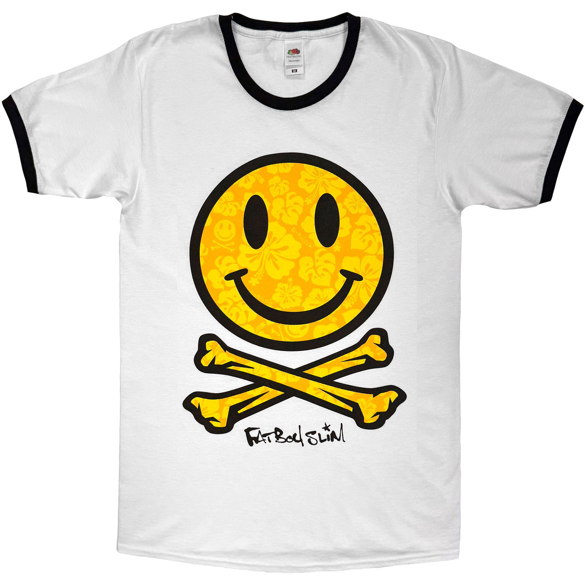 FATBOY SLIM - HAWAIIAN HAPPY FACE - Ringer T-Shirt White