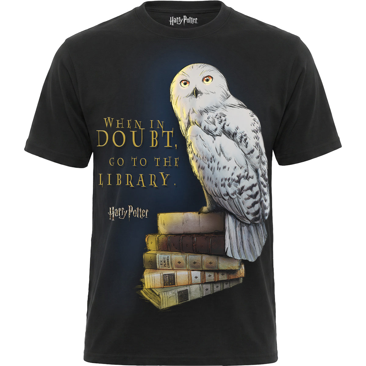 HARRY POTTER - HEDWIG BOOKS - Front Print T-Shirt Black