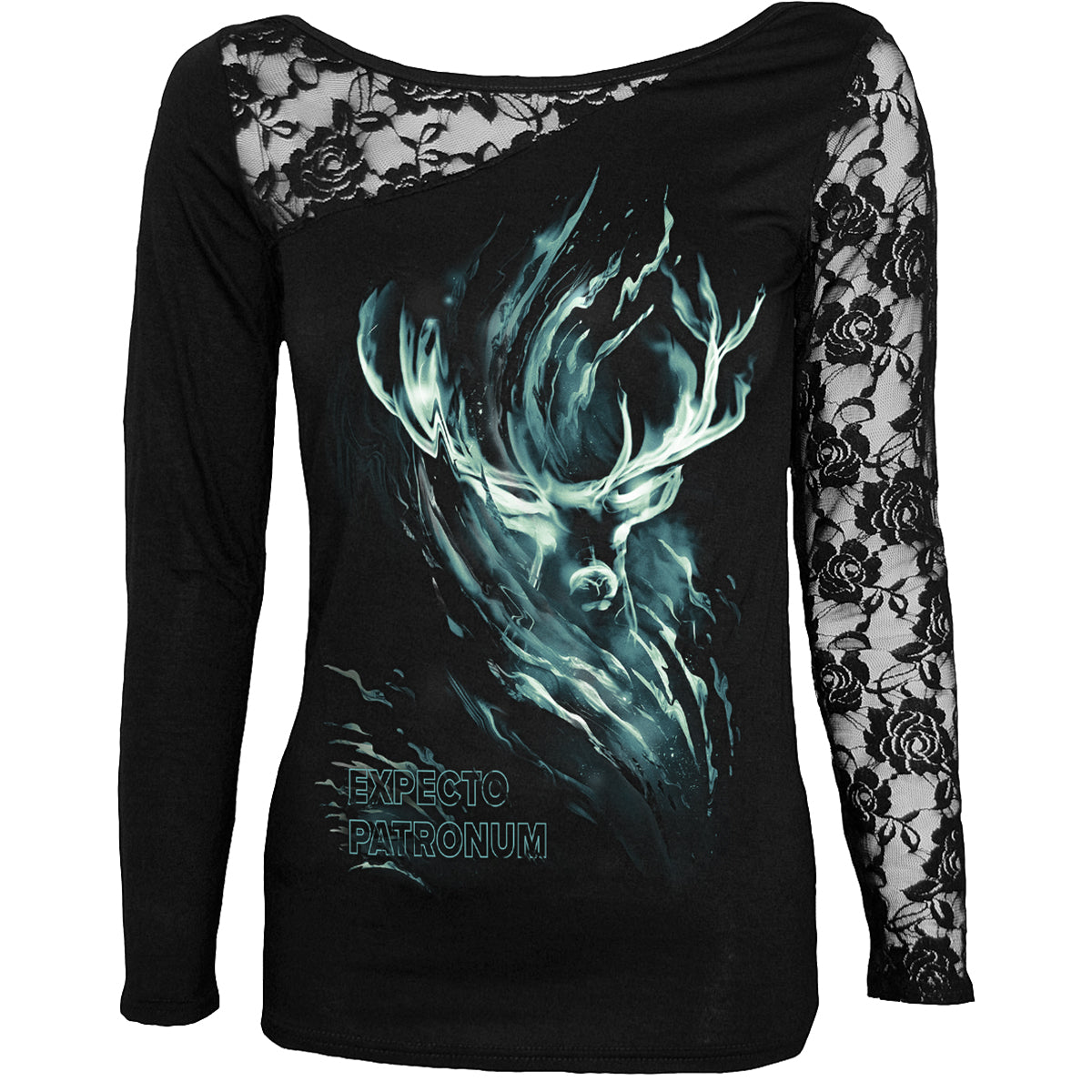 HARRY POTTER - PATRONUS STAG - Lace One Shoulder Top Black