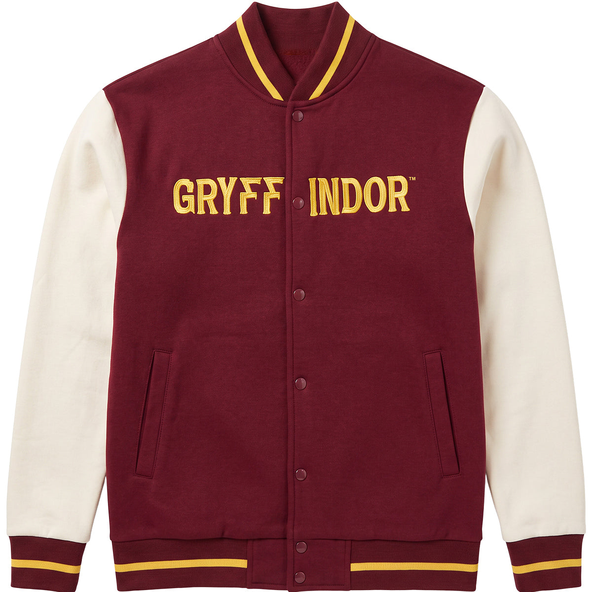 HARRY POTTER – GRYFFINDOR-HAUSNAME – Baseballjacke, dunkelrot mit silbernen Kontraststreifen A