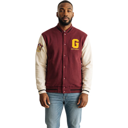 HARRY POTTER – GRYFFINDOR VARSITY – Baseballjacke, dunkelrot mit silbernen Kontraststreifen, Größe B