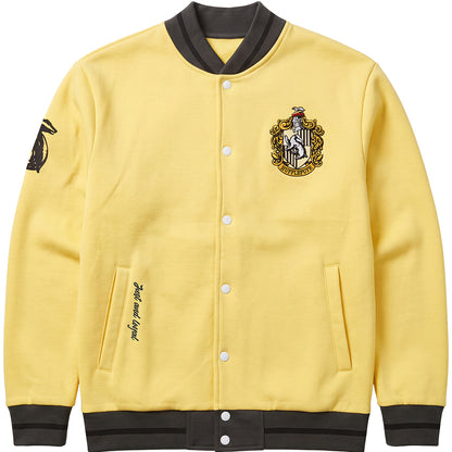 HARRY POTTER – HUFFLEPUFF-WAPPEN-SLOGAN – Baseballjacke, dunkelgelb mit schwarzem Besatz