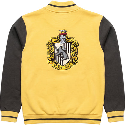 HARRY POTTER – HUFFLEPUFF-HAUSNAME – Baseballjacke, dunkelgelb mit silbernen Kontraststreifen A