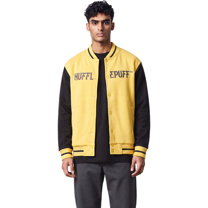 HARRY POTTER – HUFFLEPUFF-HAUSNAME – Baseballjacke, dunkelgelb mit silbernen Kontraststreifen A