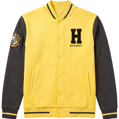 HARRY POTTER – HUFFLEPUFF VARSITY – Baseballjacke, dunkelgelb mit silbernen Kontraststreifen, Größe B