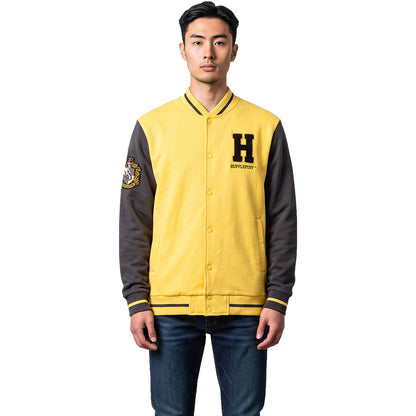 HARRY POTTER – HUFFLEPUFF VARSITY – Baseballjacke, dunkelgelb mit silbernen Kontraststreifen, Größe B