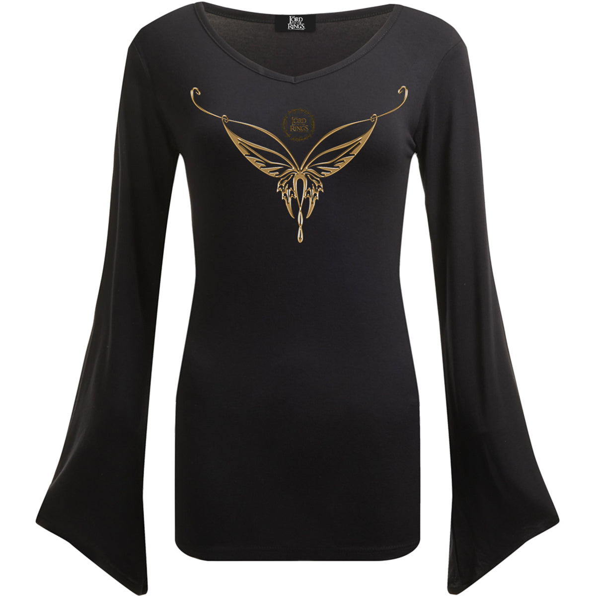 LOTR - ELVEN NECKLACE - V Neck Goth Sleeve Top Black