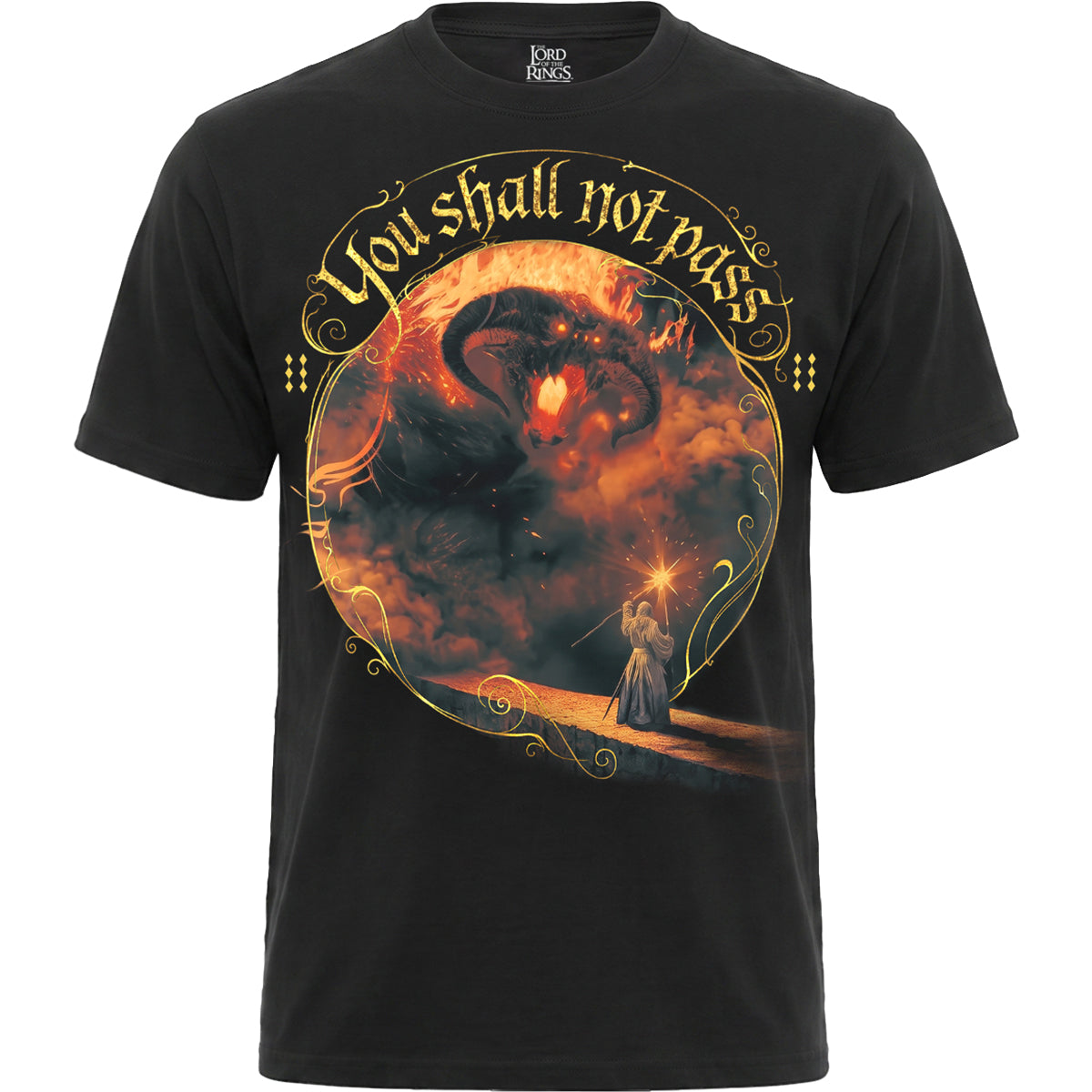 LOTR – BALROG-SCHLACHT – T-Shirt mit Aufdruck auf der Vorderseite, schwarz