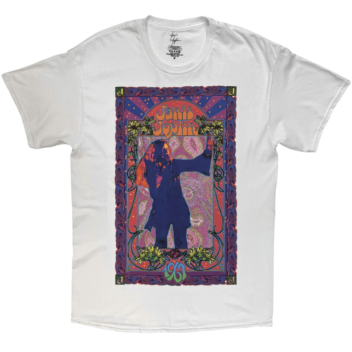 JANIS JOPLIN - PAISLEY & FLOWERS FRAME BORDER - T-Shirt White