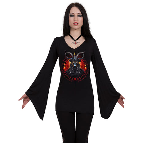 BAPHOMET - V-Ausschnitt Goth Sleeve Top Schwarz