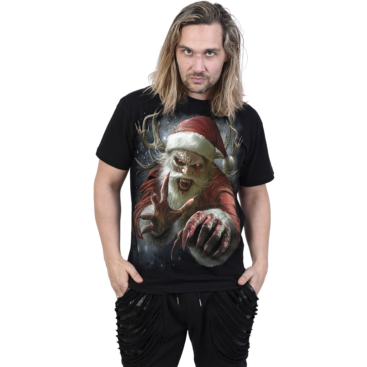 NAUGHTY OR NICE SANTA - T-Shirt Schwarz