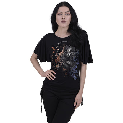GOTHIC GRACE - Boat Neck Bat Sleeve Top Schwarz