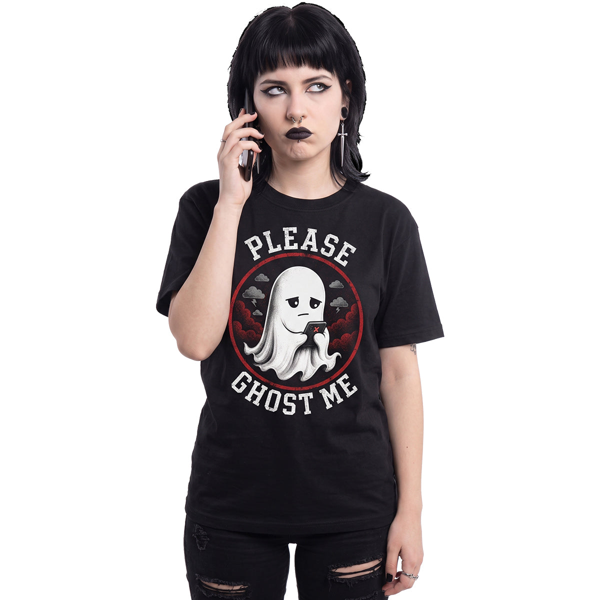 GHOST ME  – T-Shirt mit Aufdruck auf der Vorderseite, schwarz