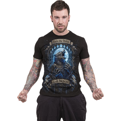 FEAR THE BEAST – T-Shirt mit Aufdruck auf der Vorderseite, schwarz