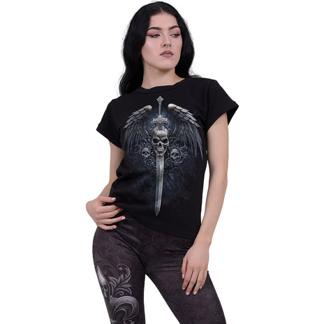 ANGEL SWORD - Boatneck Cap Sleeve Top Schwarz