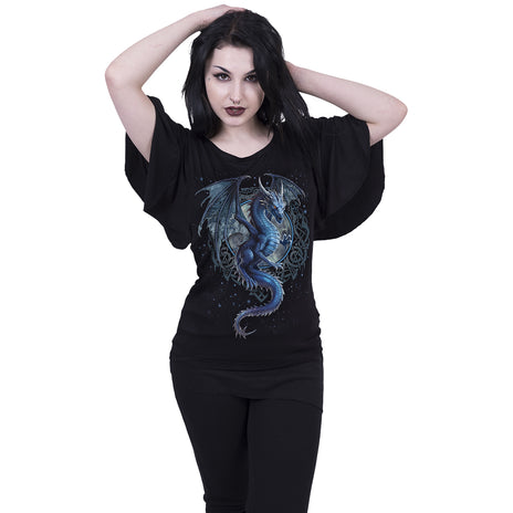 STORM DRAGON - Boat Neck Bat Sleeve Top Schwarz