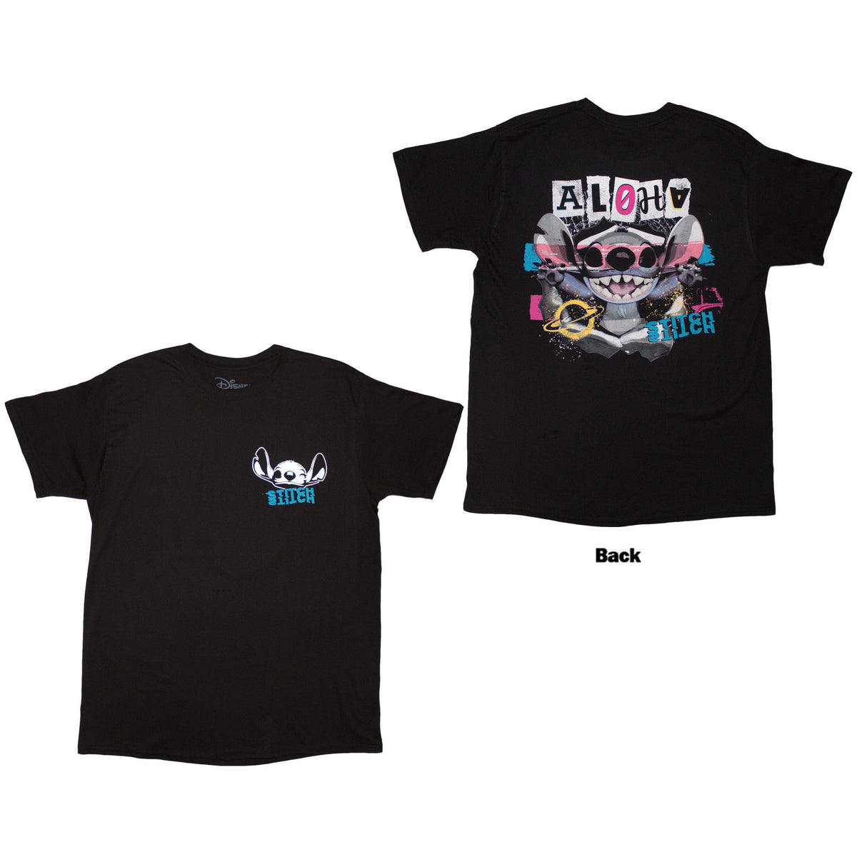 DISNEY - STITCH ALOHA COLLAGE - T-Shirt Black