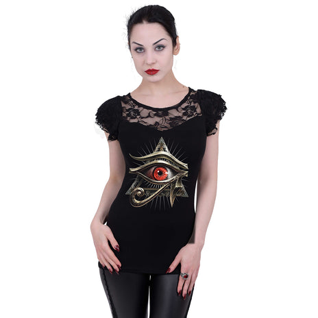 EVIL EYE - Top mit Spitze und langen Ärmeln Schwarz