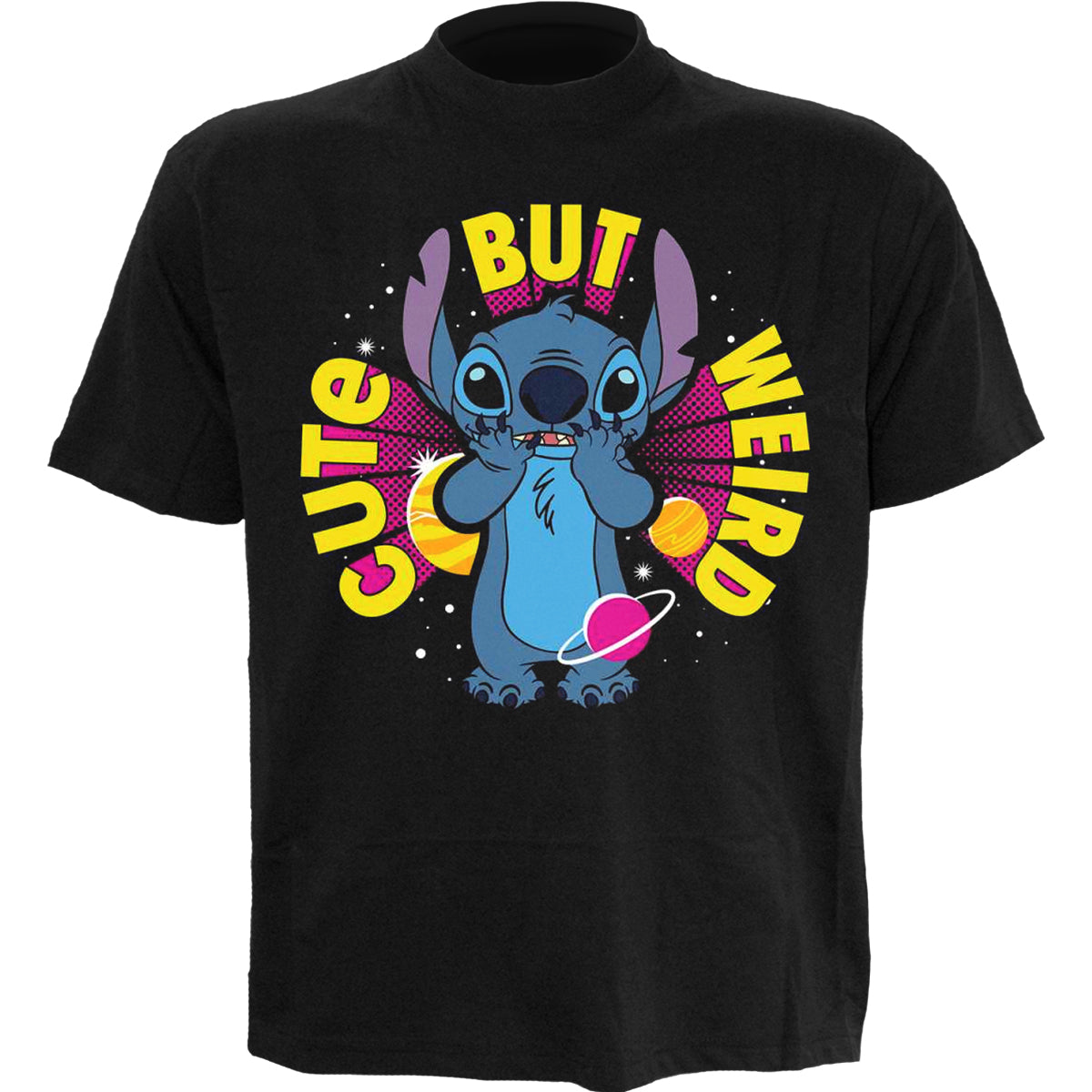 DISNEY STITCH - CUTE BUT WEIRD - Front Print T-Shirt Black