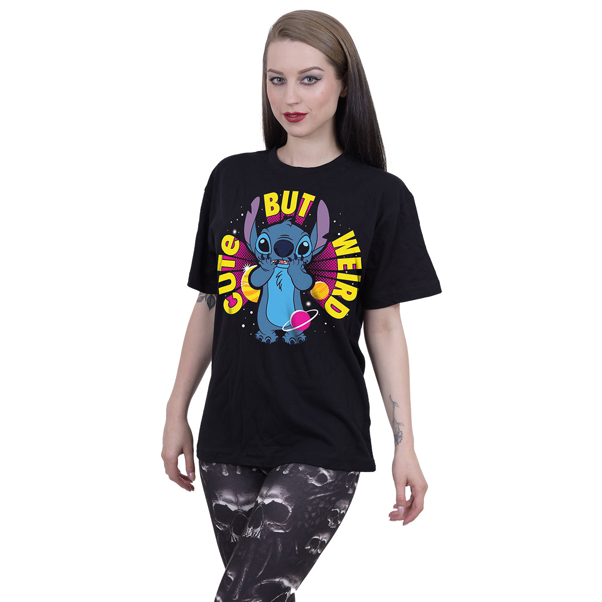 DISNEY STITCH - CUTE BUT WEIRD - Front Print T-Shirt Black