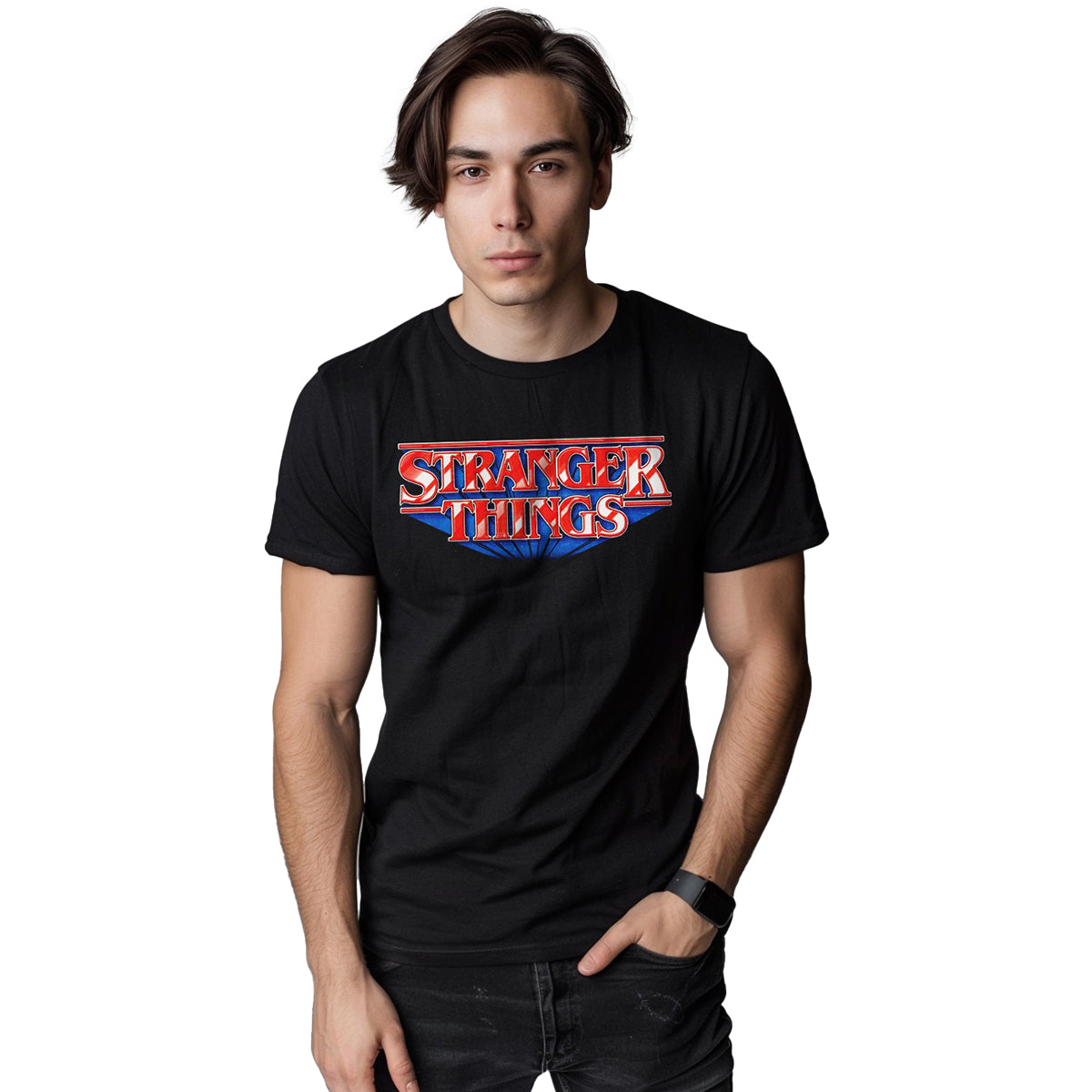 STRANGER THINGS - RETRO LOGO - Front Print T-Shirt Schwarz