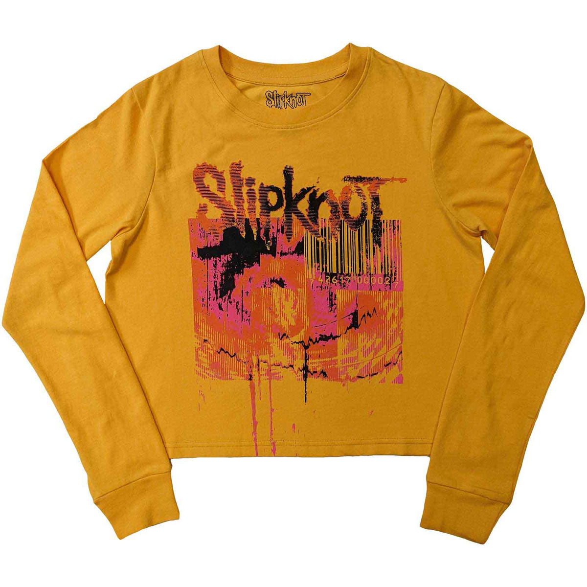 SLIPKNOT - THE END, SO FAR BARCODE - Long Sleeve Crop Top Yellow (Back Print)