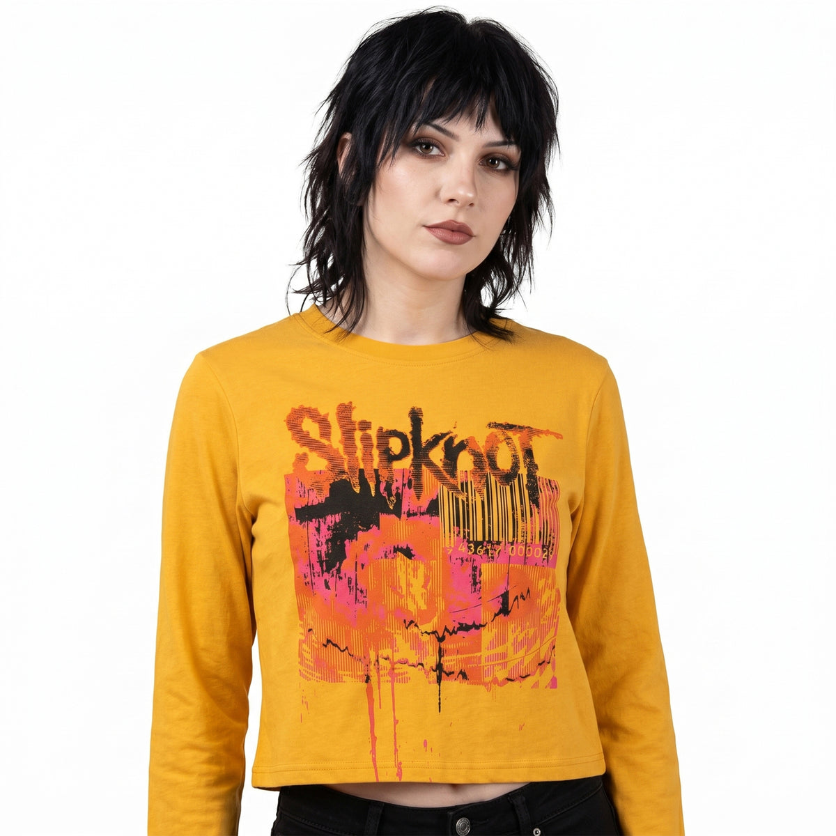 SLIPKNOT - THE END, SO FAR BARCODE - Long Sleeve Crop Top Yellow (Back Print)