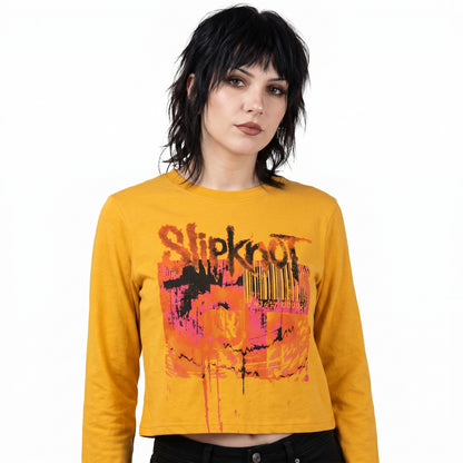 SLIPKNOT - THE END, SO FAR BARCODE - Long Sleeve Crop Top Yellow (Back Print)