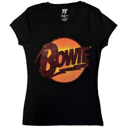 DAVID BOWIE - DIAMOND DOGS LOGO - Ladies T-Shirt Black (Embellished)